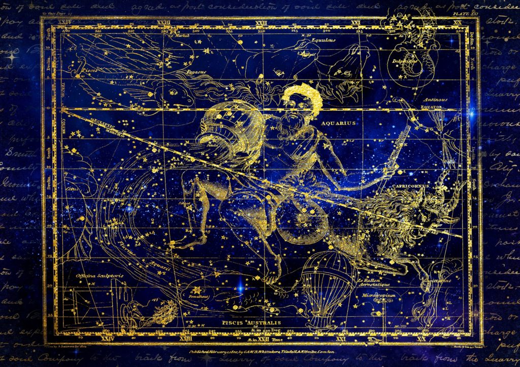 a map of the aquarius constellation with other constellations surrounding it